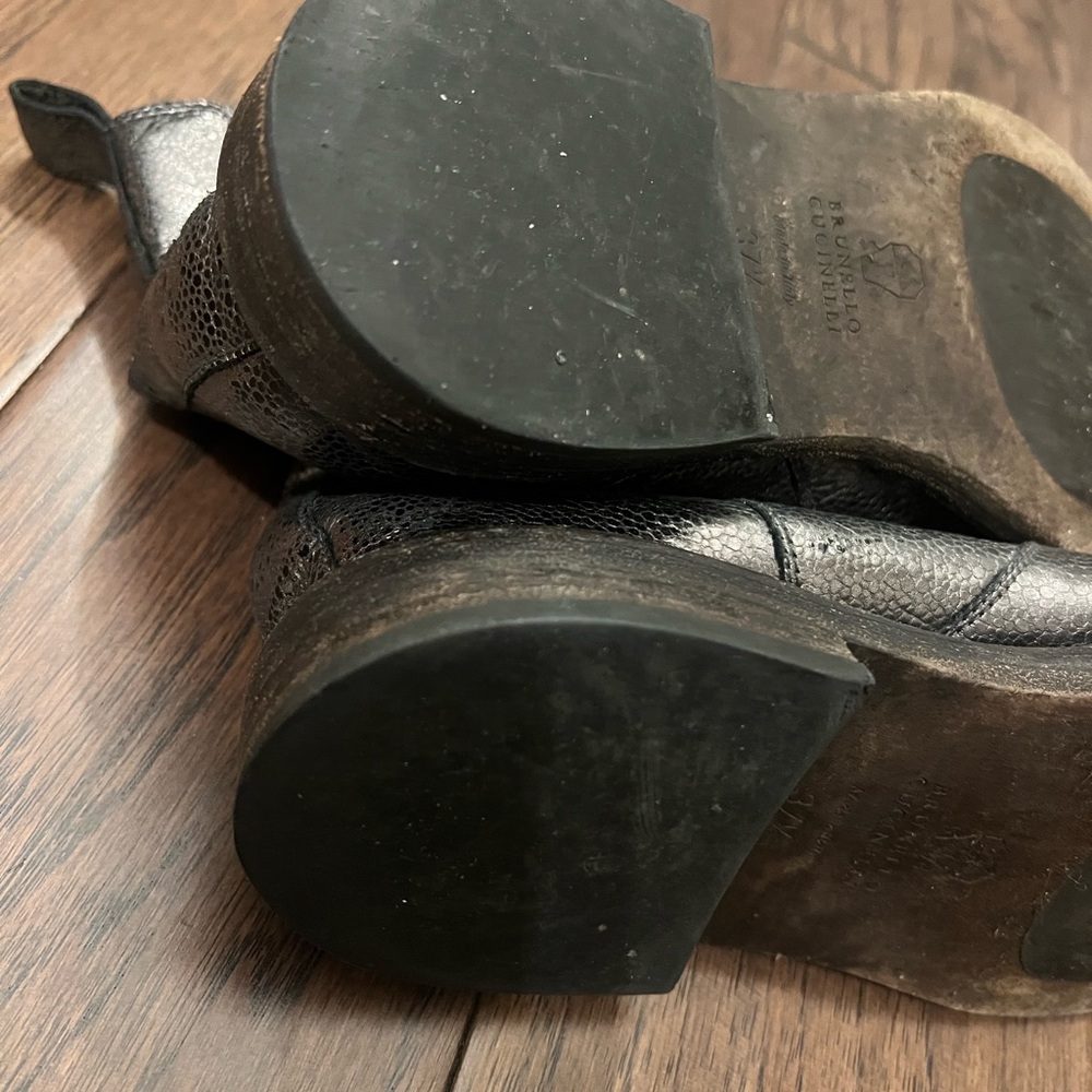 Brunello Cucinelli Metallic Black Leather Boots - Picture 7 of 9